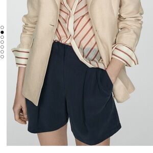 NWT Mango Navy Mid-Rise Pleated Shorts